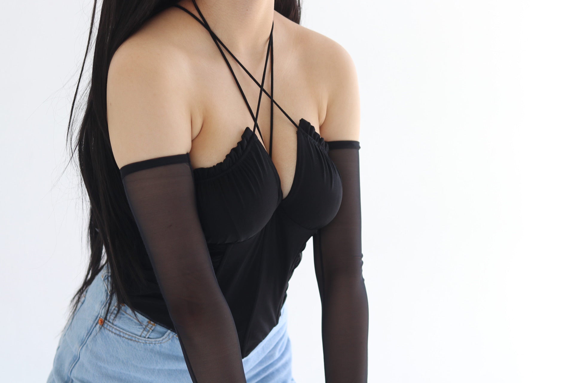 black corset top with spaghetti straps